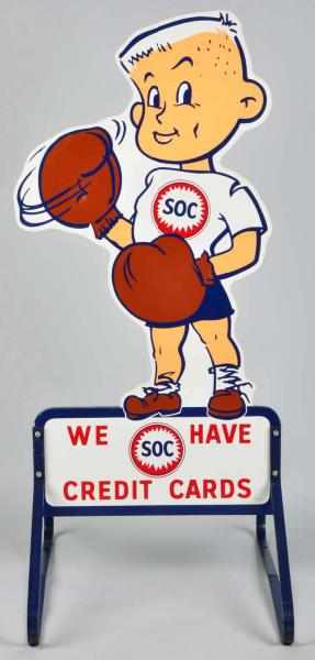 Appraisal: Plywood Metal SOC Credit Cards -Sided Sign Circa s to