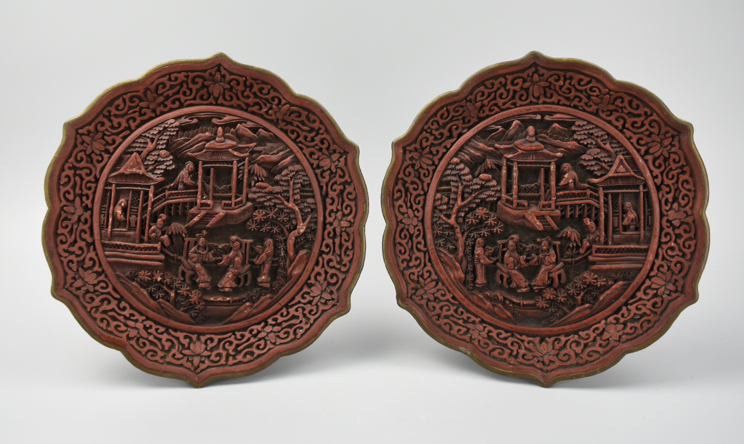 Appraisal: PAIR OF CHINESE LACQUERWARE PLATE TH C a pair of