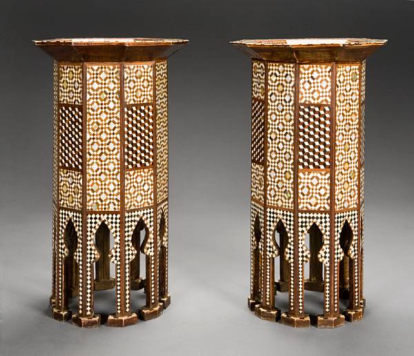 Appraisal: A pair of Levantine shell inlaid hardwood tables Each with