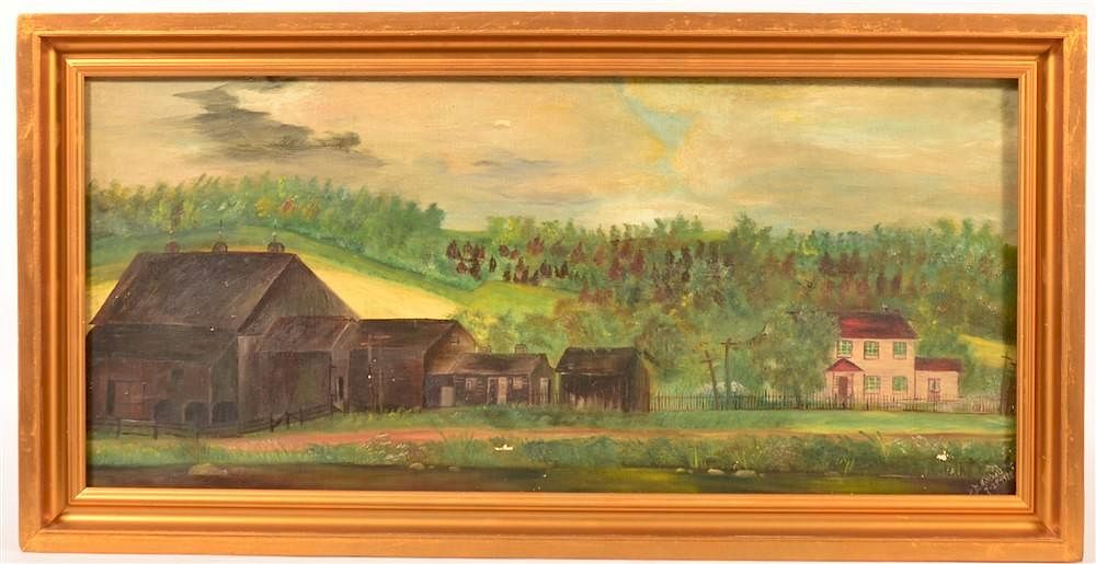 Appraisal: Oil on Canvas Painting of a Farmstead Early th Century