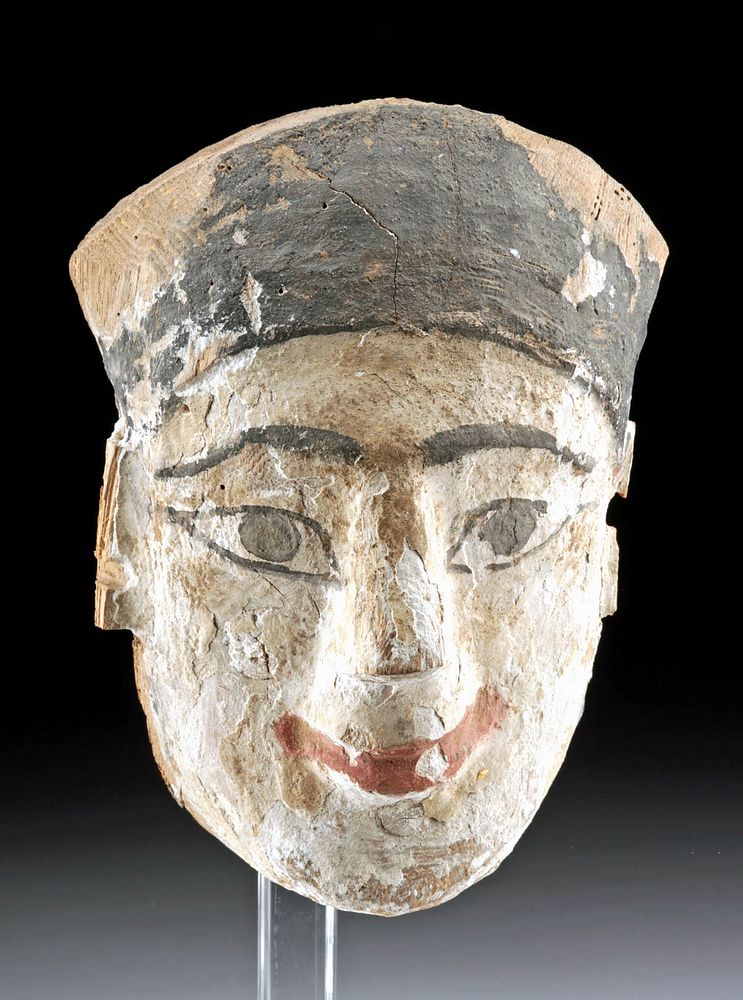 Appraisal: Egyptian Painted Gesso Cedar Mummy Mask Egypt Late Dynastic to