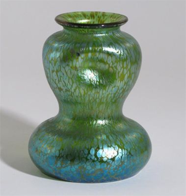 Appraisal: A Loetz glass vase compressed form with swollen dimpled neck