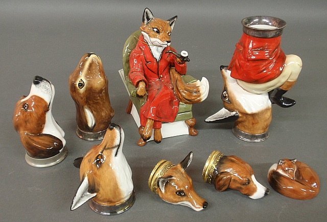 Appraisal: - Eight Royale Stratford ceramic fox hunting items including stirrup