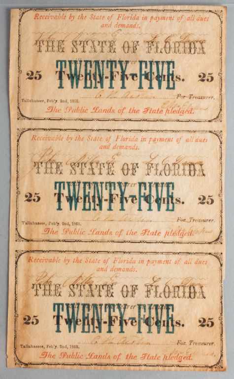 Appraisal: State of Florida Confederate States of America uncut sheet of