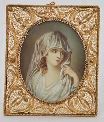 Appraisal: A Signed Miniature of a Woman in White With the