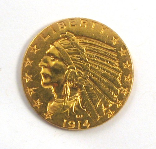 Appraisal: U S FIVE DOLLAR GOLD COIN Indian head type -P