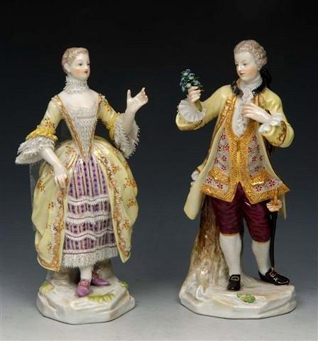 Appraisal: TWO MEISSEN FIGURES of a gentleman and lady in court