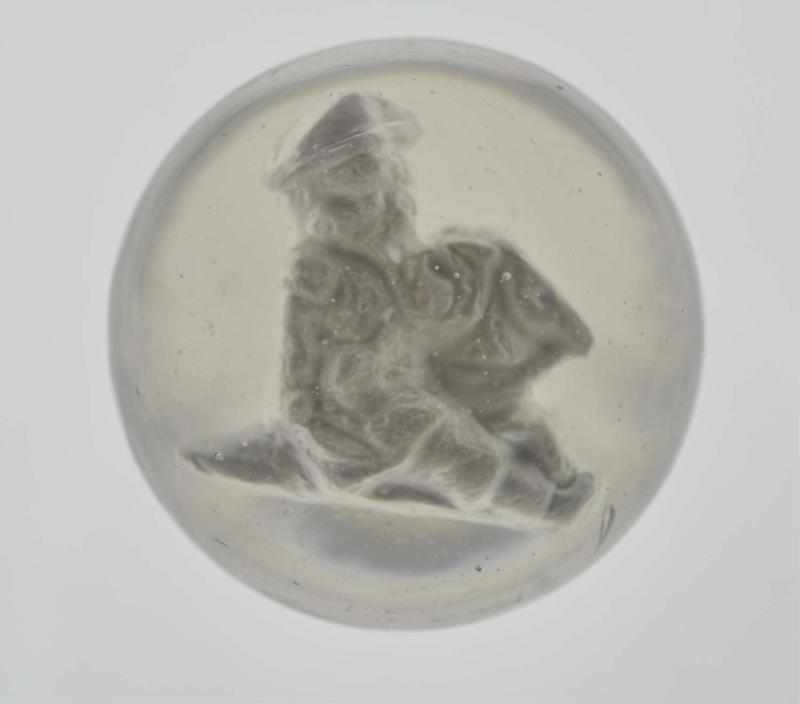 Appraisal: Boy with Hobby Horse Sulphide Marble Description Boy wearing hat