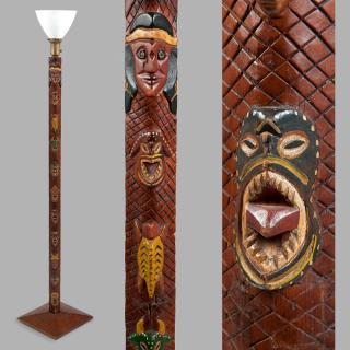 Appraisal: Prison folk art carved and polychromed totem lamp Circa s