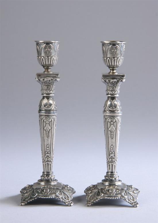 Appraisal: PAIR CONTINENTAL SILVER DIMINUTIVE CANDLESTICKS touch mark other rubbed marks