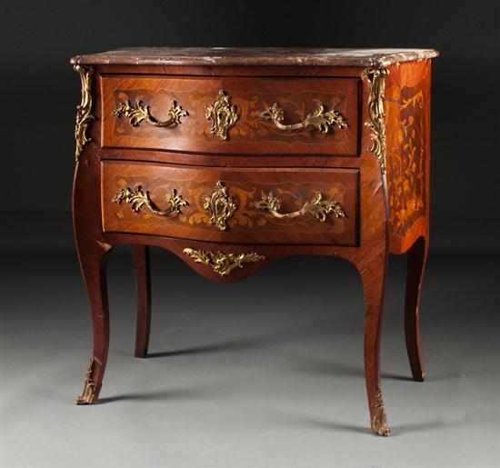 Appraisal: Louis XV style ormolu-mounted marquetry and parquetry inlaid walnut commode