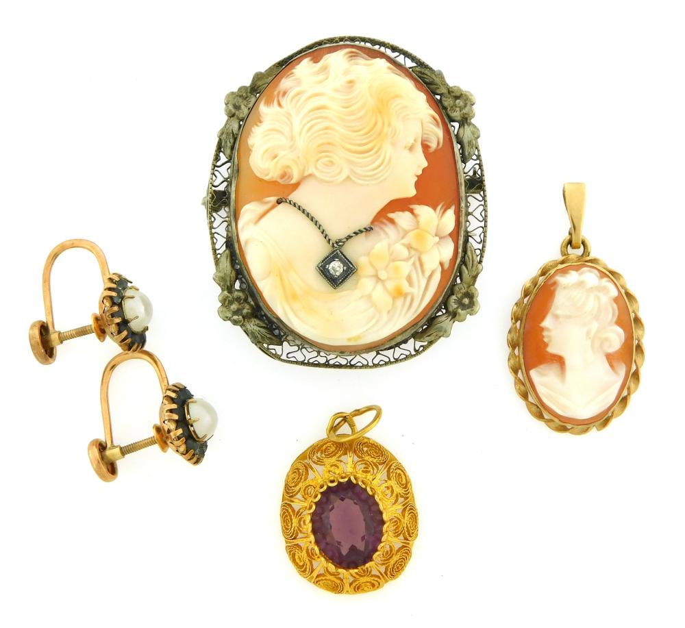 Appraisal: JEWELRY Four Vintage items including two pendant brooch and earrings