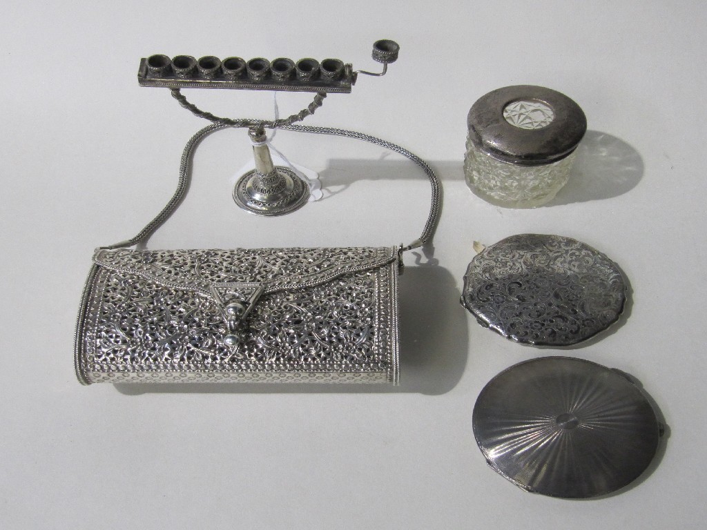 Appraisal: Lot comprising silver purse marked silver compact one other a