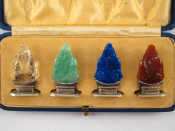 Appraisal: A fine set of four silver and carved gemstone menu