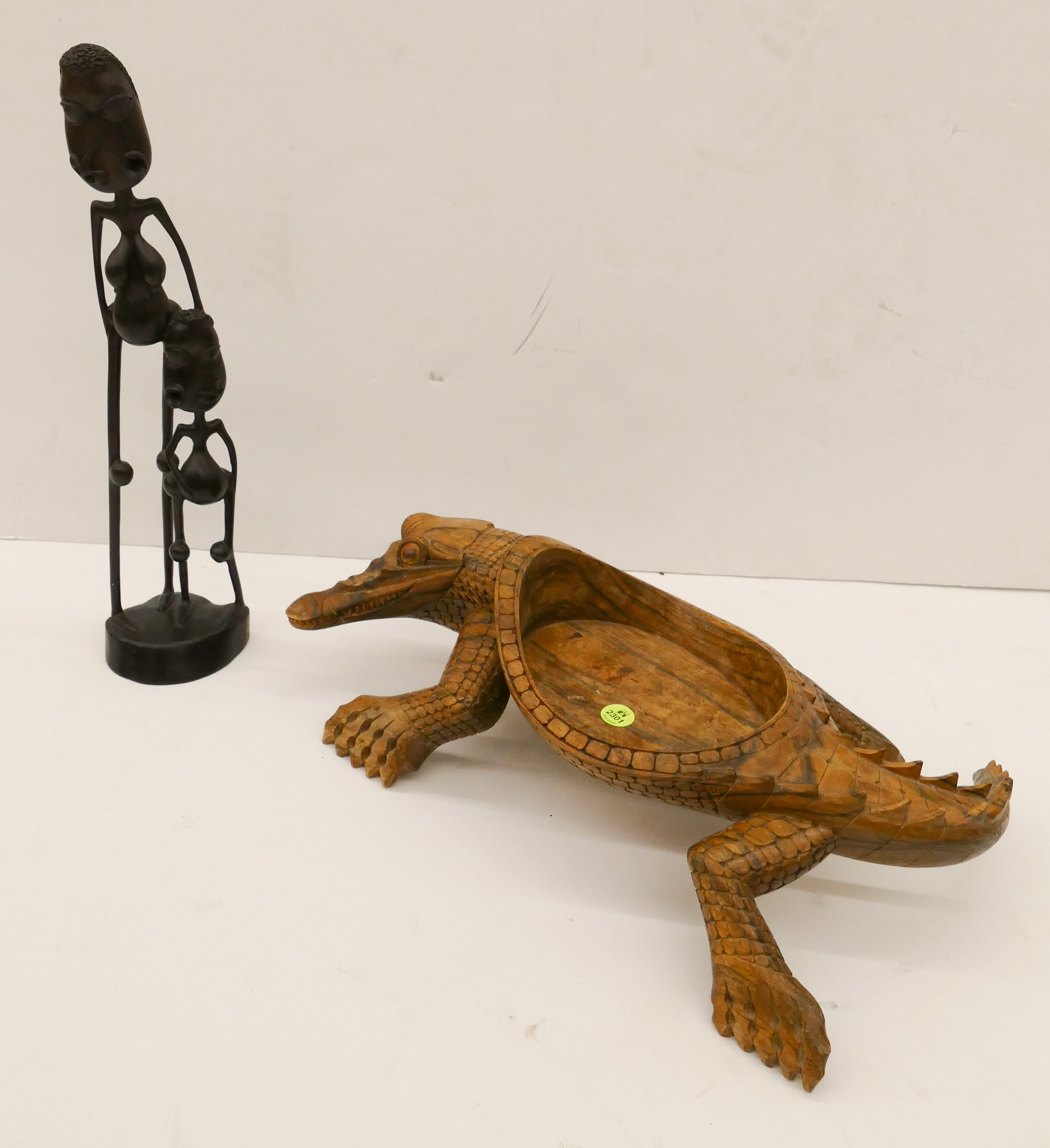 Appraisal: pc African Carved Alligator Bowl Family Figure- x ''