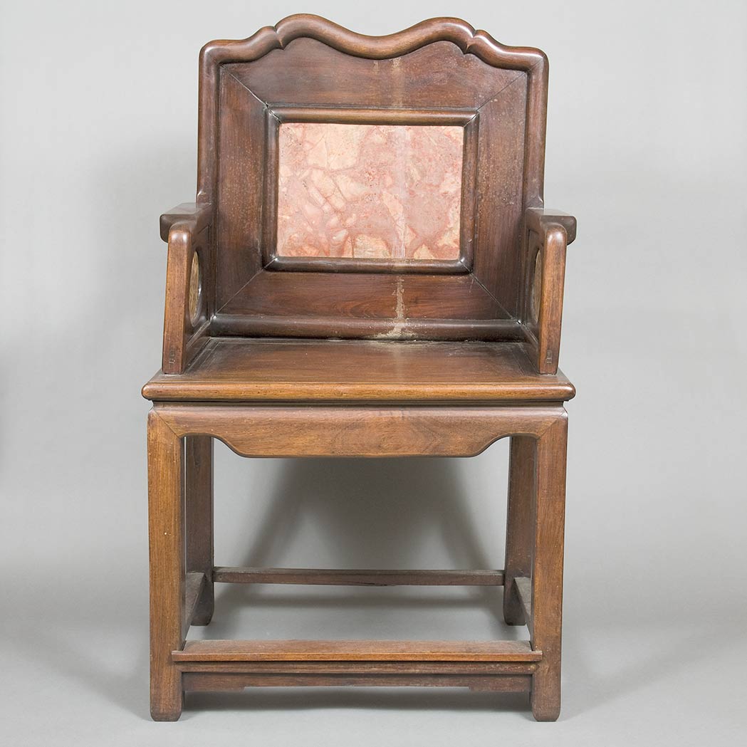 Appraisal: Chinese Hardwood Chair th Century The back and side panels