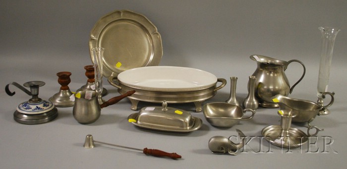 Appraisal: Seventeen Pieces of Assorted Modern Pewter and Pewter-mounted Tableware