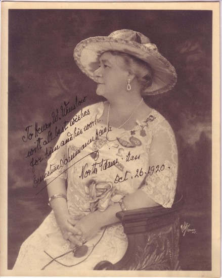 Appraisal: SCHUMANN-HEINK ERNESTINE Photograph Signed and Inscribed To Henry W Winslow