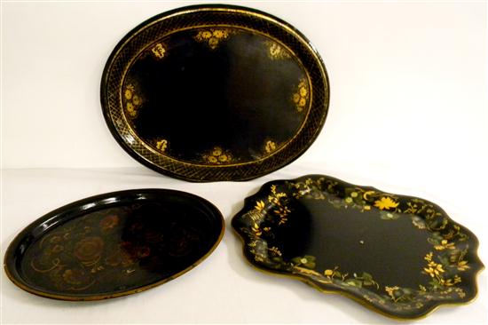 Appraisal: Three hand painted tole trays the largest '' l all