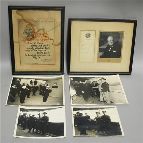 Appraisal: FRAMED SIGNED PHOTOGRAPH OF WINSTON CHURCHILL The signature possibly printed