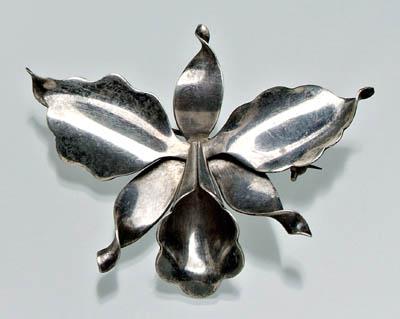 Appraisal: Hector Aguilar silver orchid pin stamped quot HA quot conjoined