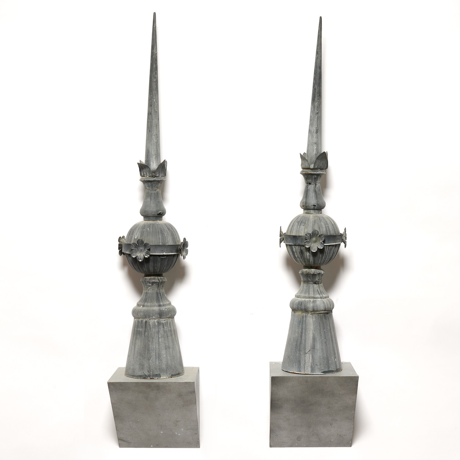 Appraisal: PAIR FRENCH ZINC ARCHITECTURAL ROOF FINIAL SPIRES c France cut