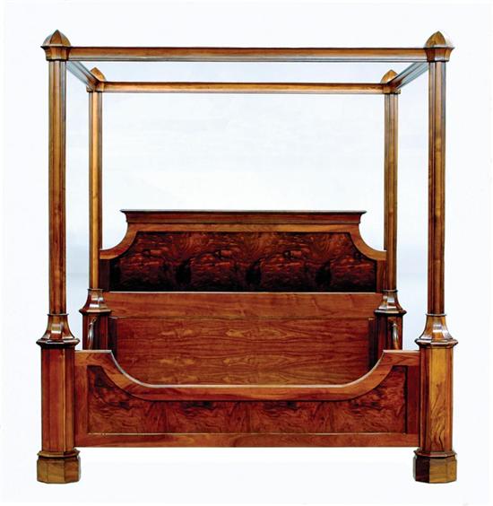 Appraisal: M Craig walnut and burl 'Highlander' tall post bed Columbia