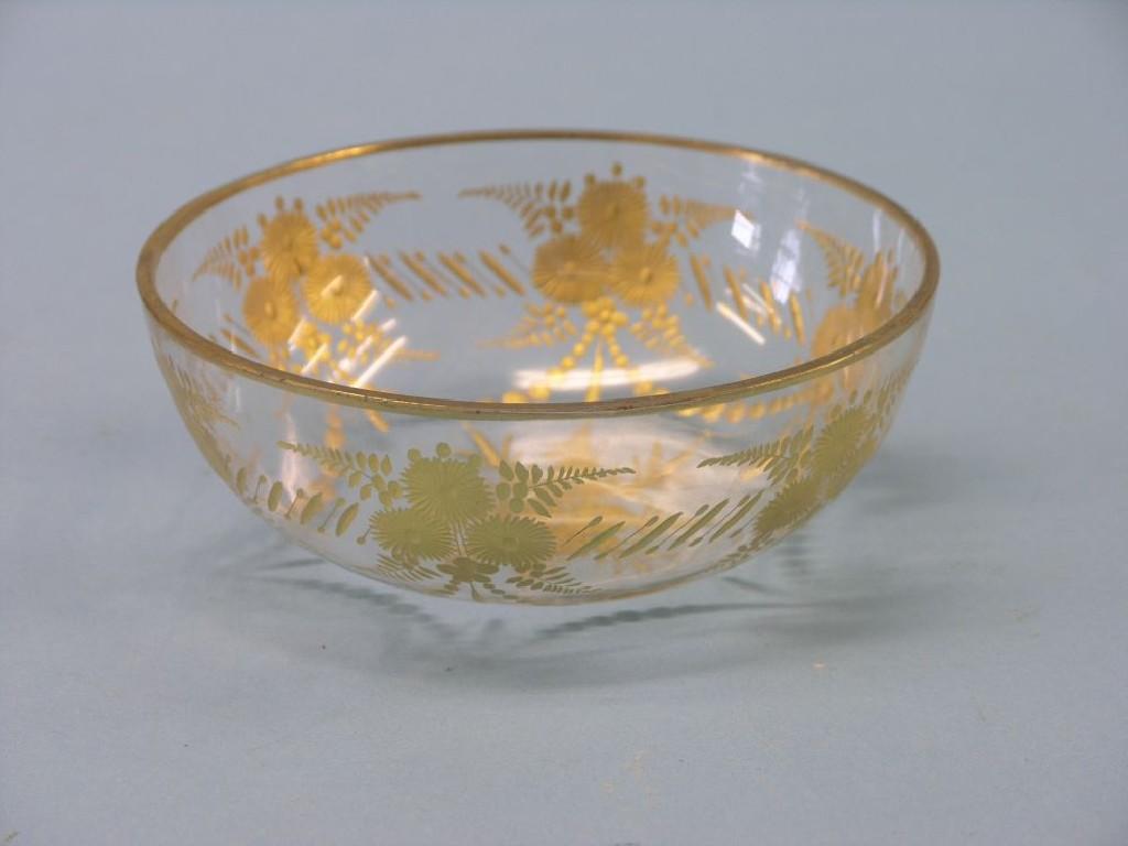 Appraisal: A late th century glass finger bowl engraved and gilded