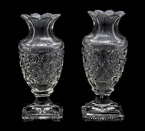 Appraisal: A Pair of Waterford Cut Glass Urn-form Vases Height inches