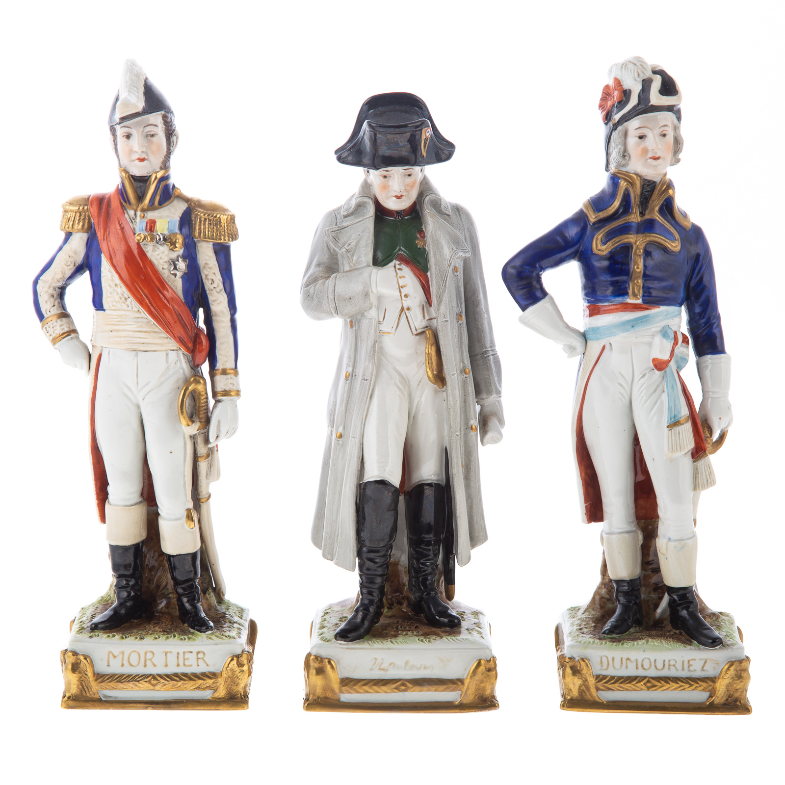 Appraisal: THREE GERMAN PORCELAIN NAPOLEONIC FIGURES Late th early th century