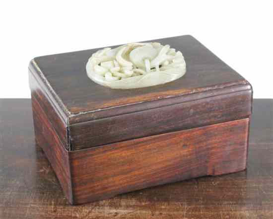 Appraisal: A Chinese 'huanghuali' and jade mounted box the th th