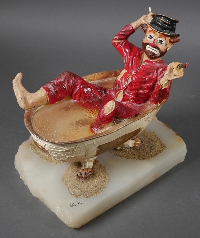 Appraisal: RON LEE - hobo clown with cigar in bathtub sculpture