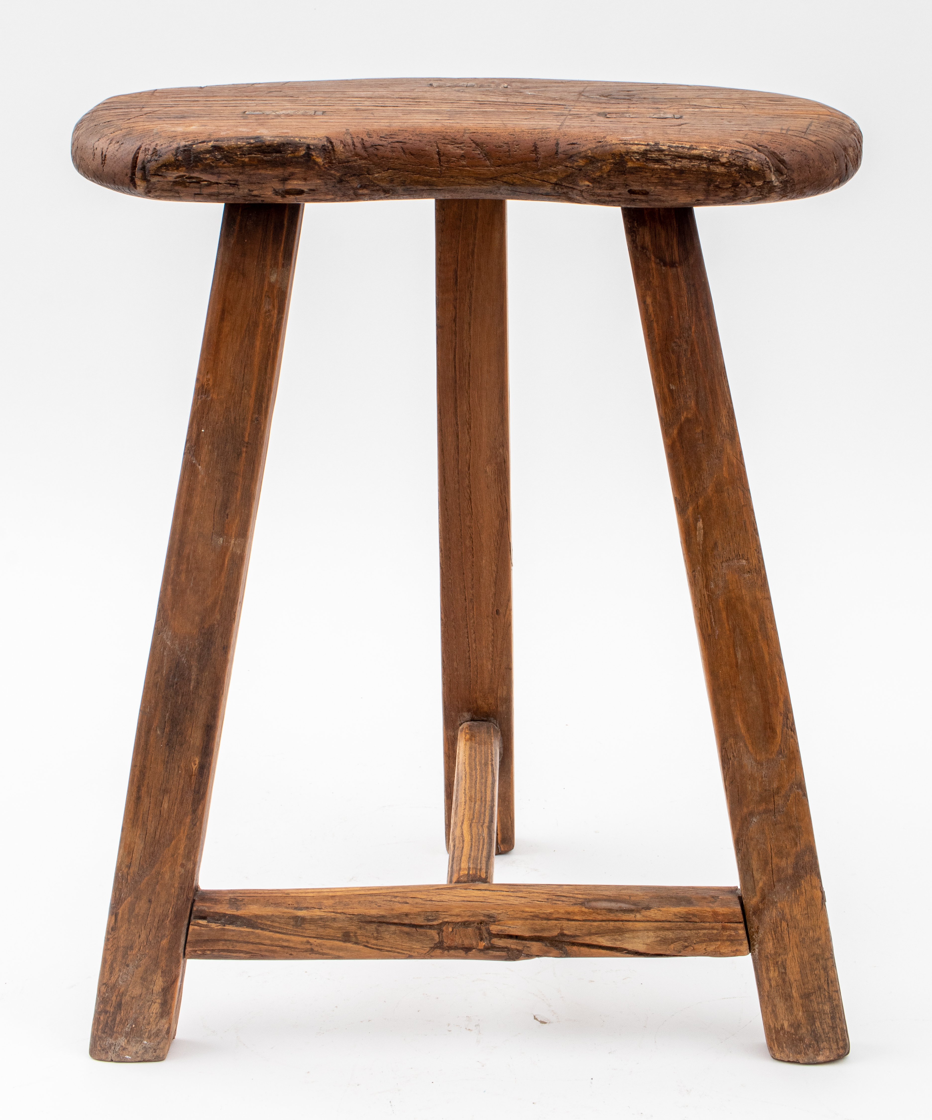 Appraisal: ANTIQUE WOODEN MILKING STOOL Antique rustic hardwood milking stool on