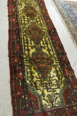 Appraisal: PERSIAN MALAYER RUNNER Northwest Iran three geometric medallion and overall