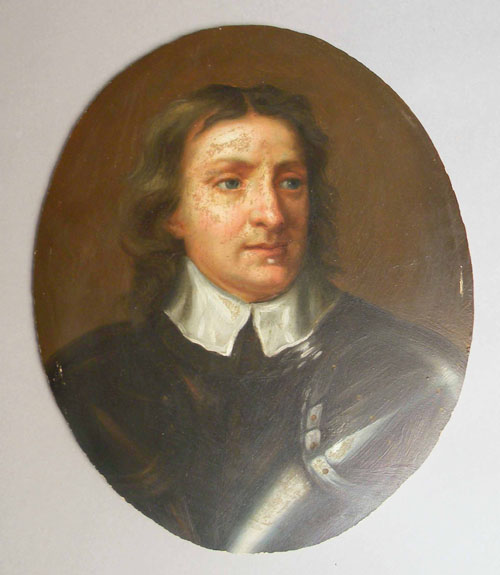 Appraisal: Oil on board portrait of Oliver Cromwell bearing a label