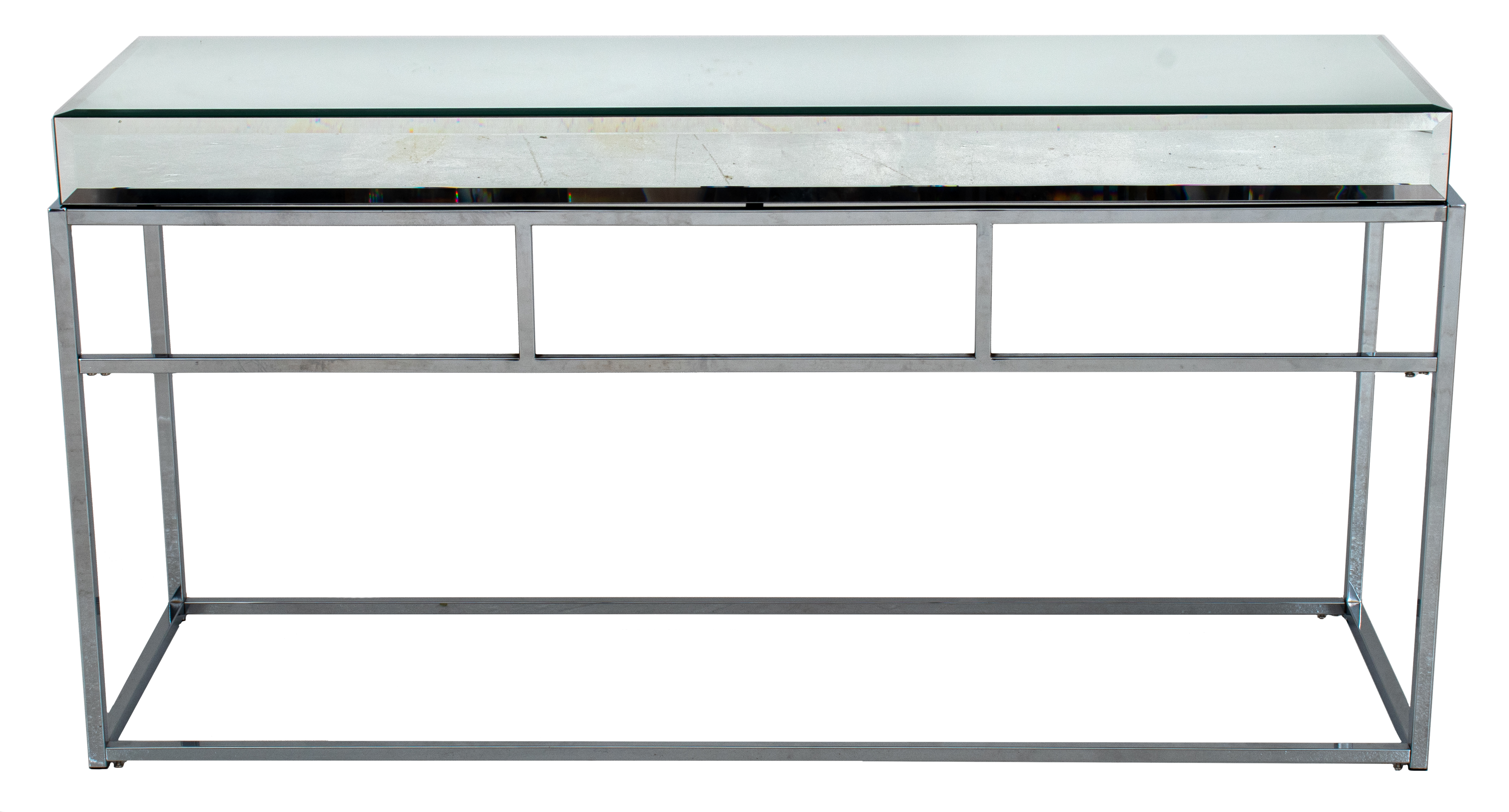 Appraisal: PALM BEACH MODERN CHROME AND MIRRORED CONSOLE Palm Beach modern