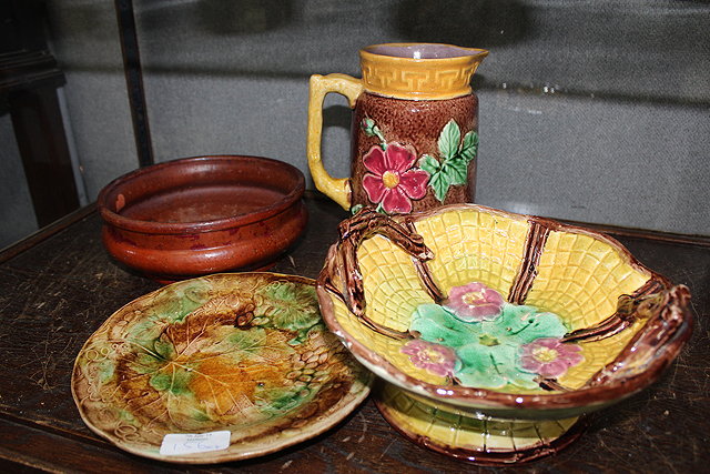 Appraisal: THREE PIECES OF MAJOLICA to include a jug together with