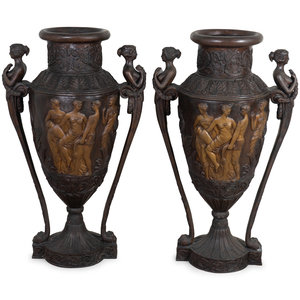 Appraisal: A Pair of Neoclassical Style Bronze Urns TH ST CENTURY