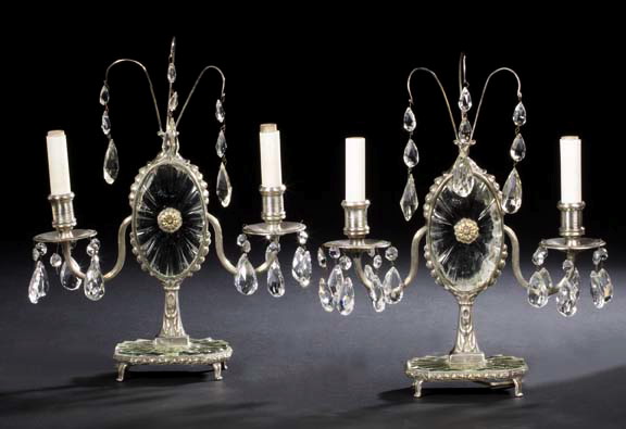 Appraisal: Pair of George VI Silverplate Cut Mirrored Glass and Cut