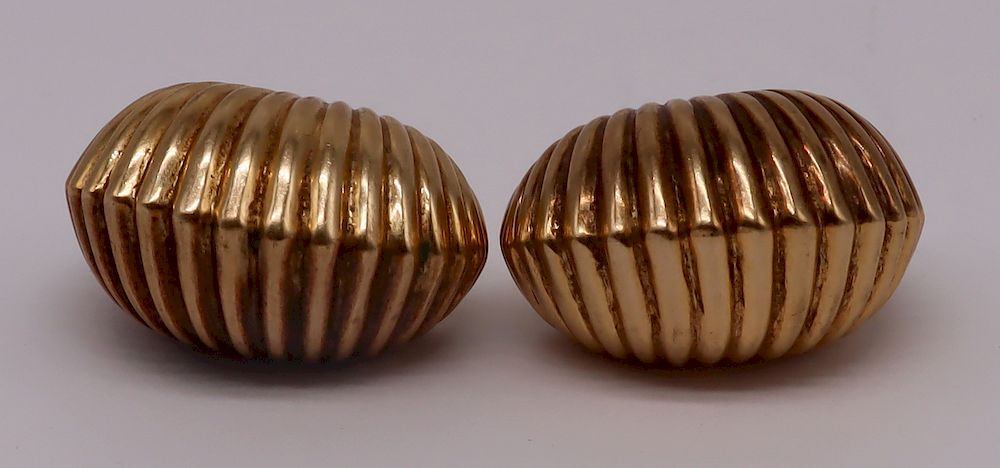 Appraisal: JEWELRY Vintage Signed kt Gold Ribbed Ear Clips Total approx