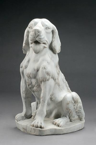 Appraisal: A carved marble figure of a retriever Modeled seated and