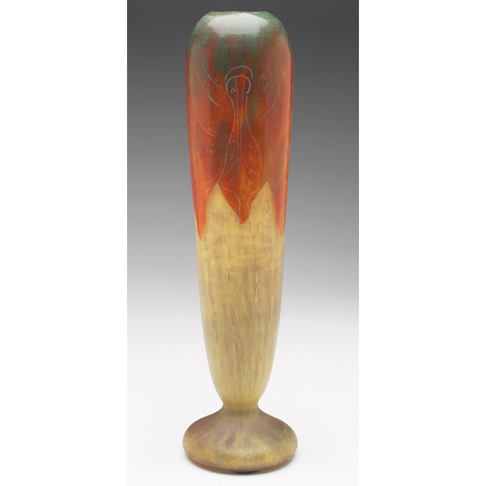 Appraisal: Le Verre Francais vase tall slendershape with an unusual cameo