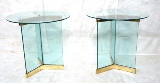 Appraisal: Pr Pace Style Glass Gold Tone Side Tables Round glass