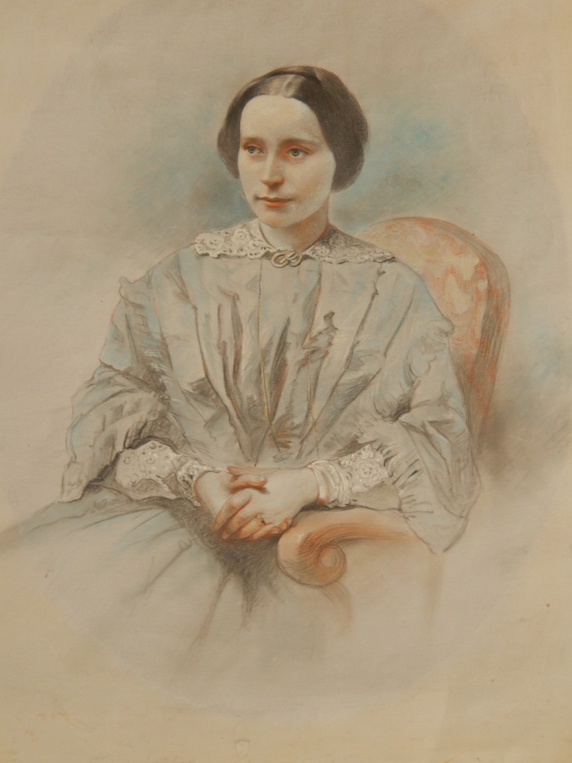 Appraisal: thC British School Portrait of a maiden seated watercolour with