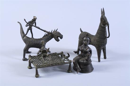 Appraisal: FOUR PIECES INDIAN BRONZE Cast to depict a woman holding