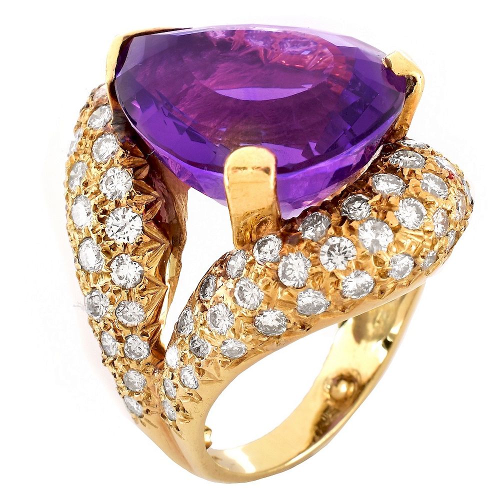 Appraisal: Amethyst Diamond and K Gold Ring Large Pear Shape Amethyst