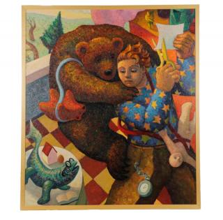 Appraisal: Robert Jessup Bedside Bear Oil on Canvas Robert Jessup American