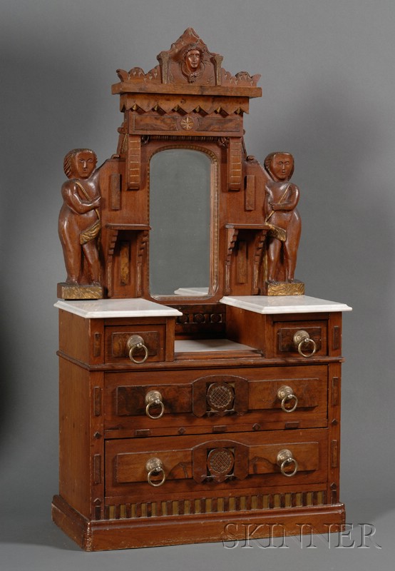 Appraisal: American Eastlake Marble-top and Carved Walnut Child's Size Drop Center