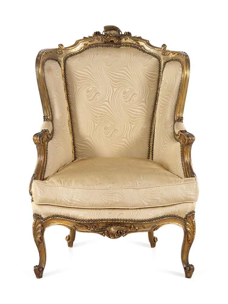 Appraisal: A Louis XV Style Carved Giltwood Bergere a Oreilles A