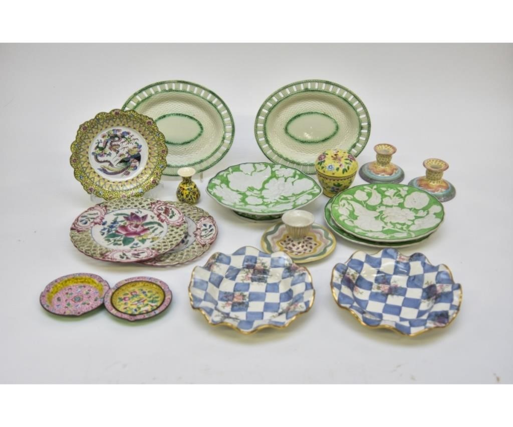 Appraisal: Ceramic tableware to include two green Leeds oval platters repaired